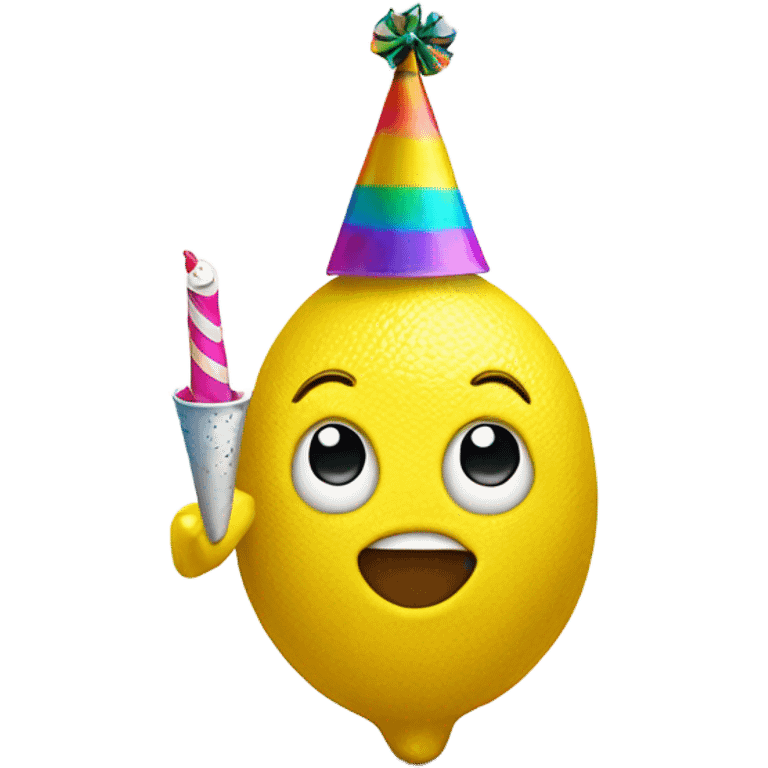 Lemon wearing a party hat and blowing a party horn emoji