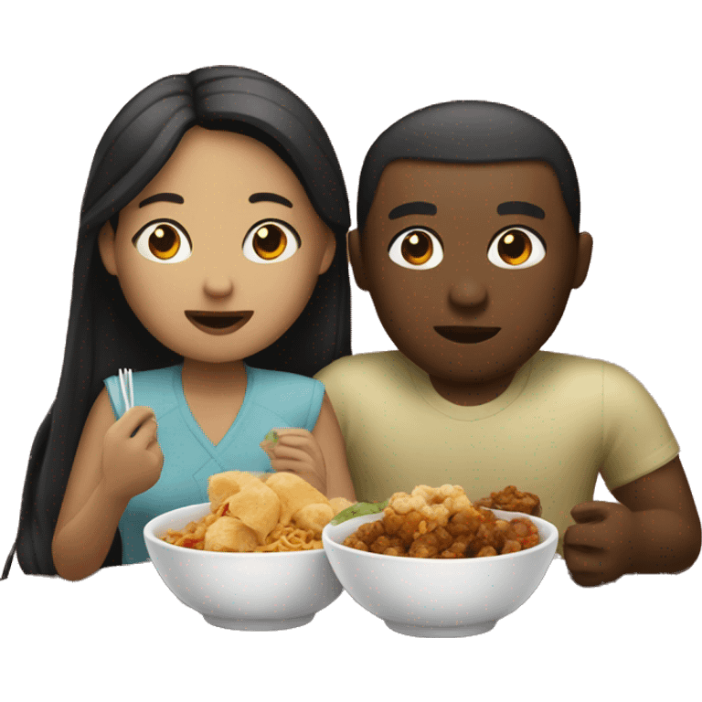 Interracial couple eating Chinese  emoji