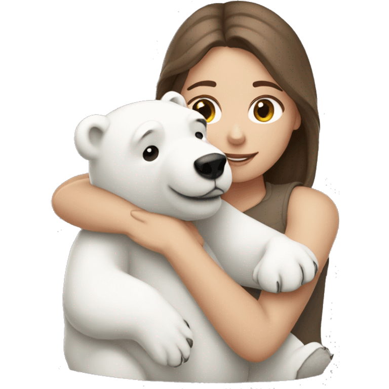 white girl brown hair hugging polar bear toy emoji