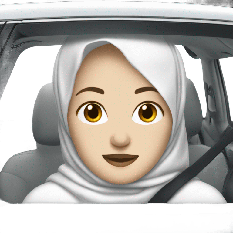 White skin, white hijabi women, driving a car emoji