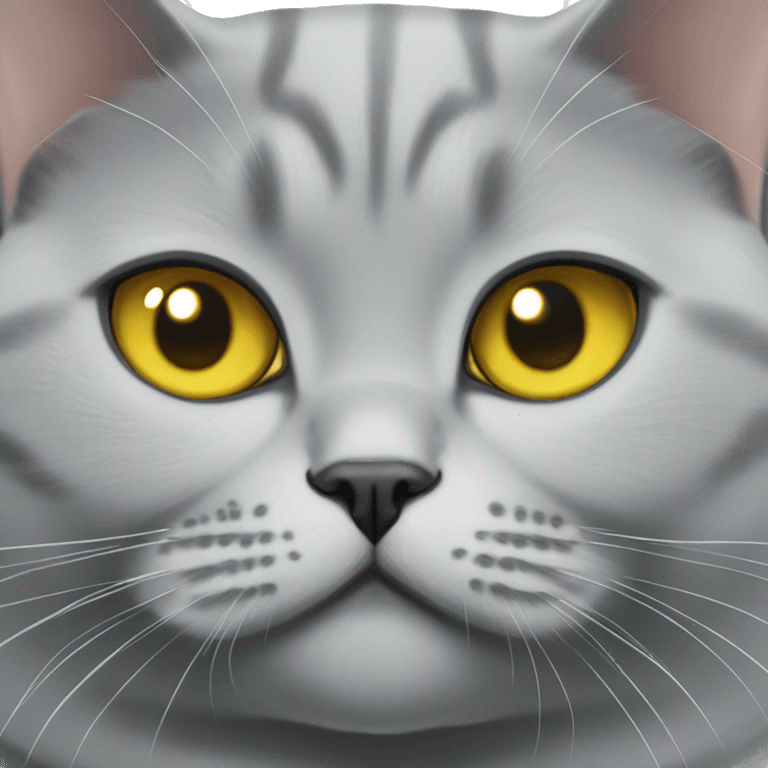 British Shorthair Silver Shade Short Face Cat with Yellow Eyes emoji