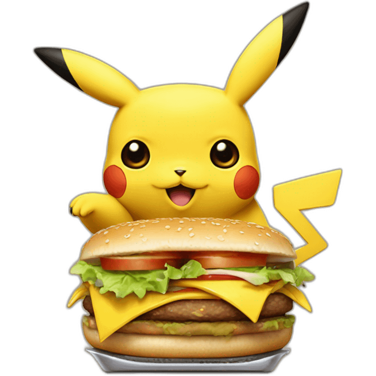 Pikachu qui fait du skateboard en mangeant un burger emoji