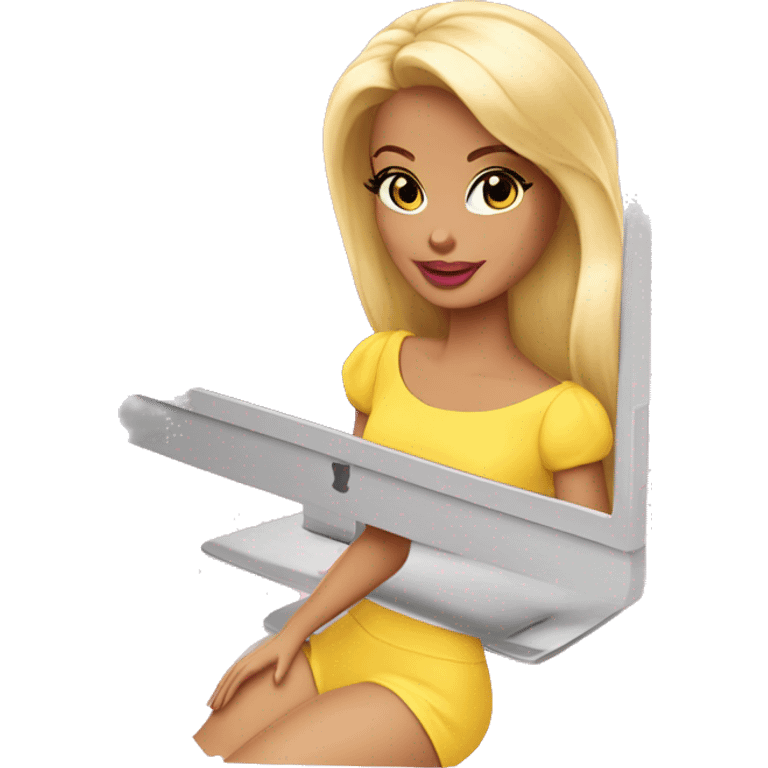 yellow skin pink barbie on computer emoji