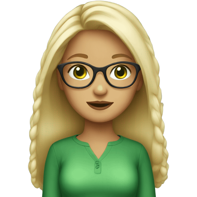 Blonde girl wearing glasses with green eyes emoji