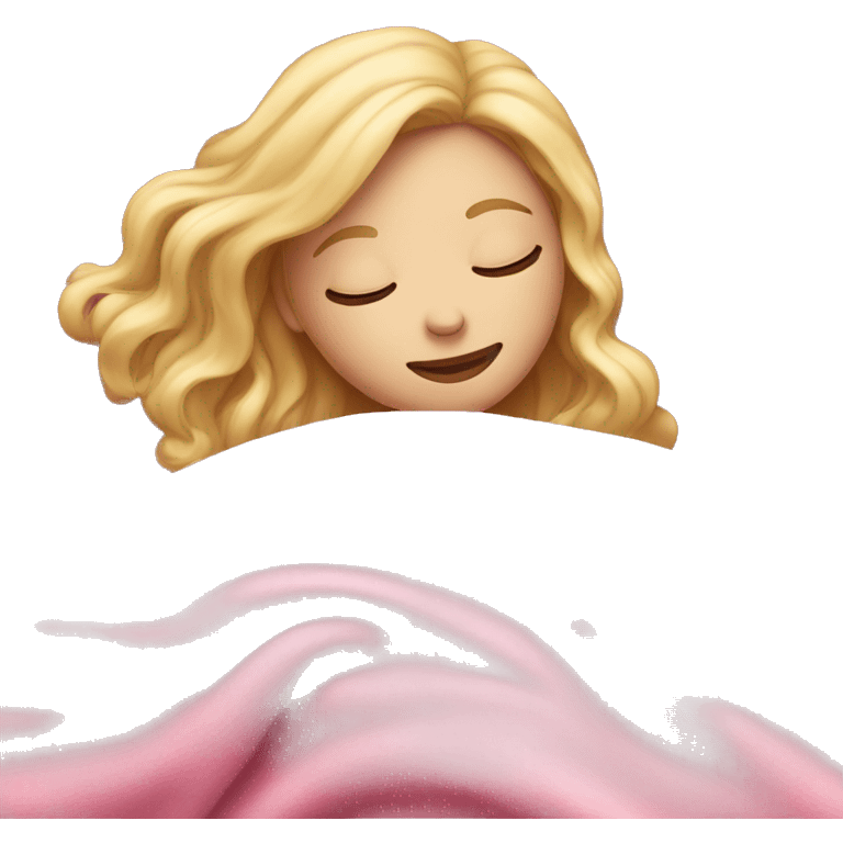 blonde girl sleeping on side with pink blanket emoji