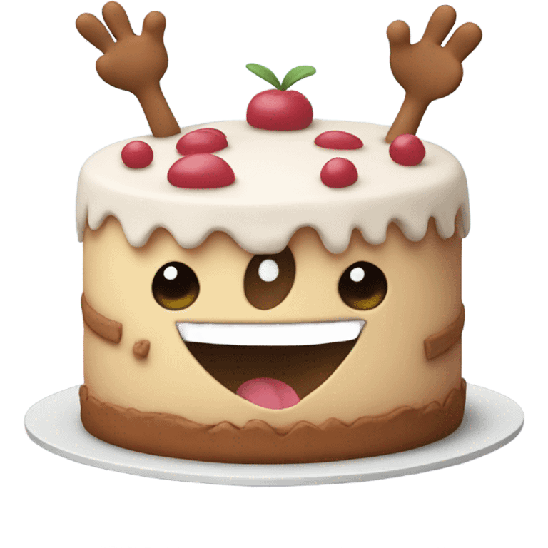 Cake with arms and legs emoji