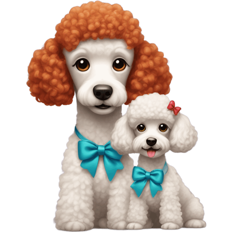 poodle with a bow and a girl with red hair emoji