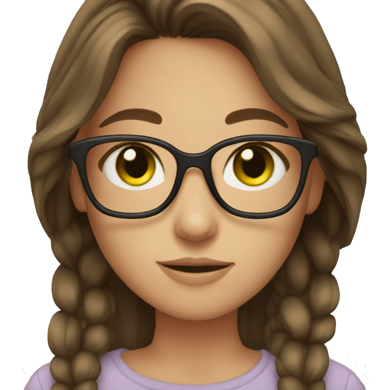 brown hair girl, green eyes, glasses emoji