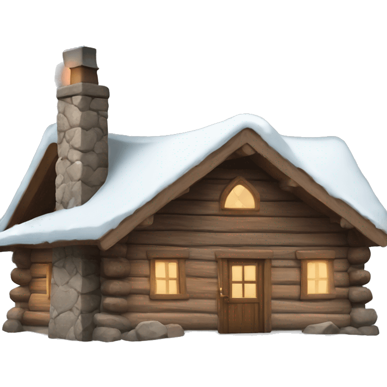 Snowy log cabin with a stone chimney, decorated for Christmas  emoji