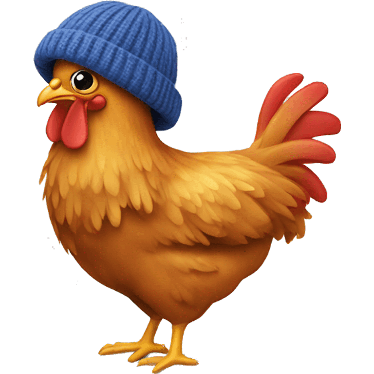 Chicken with wool hat emoji