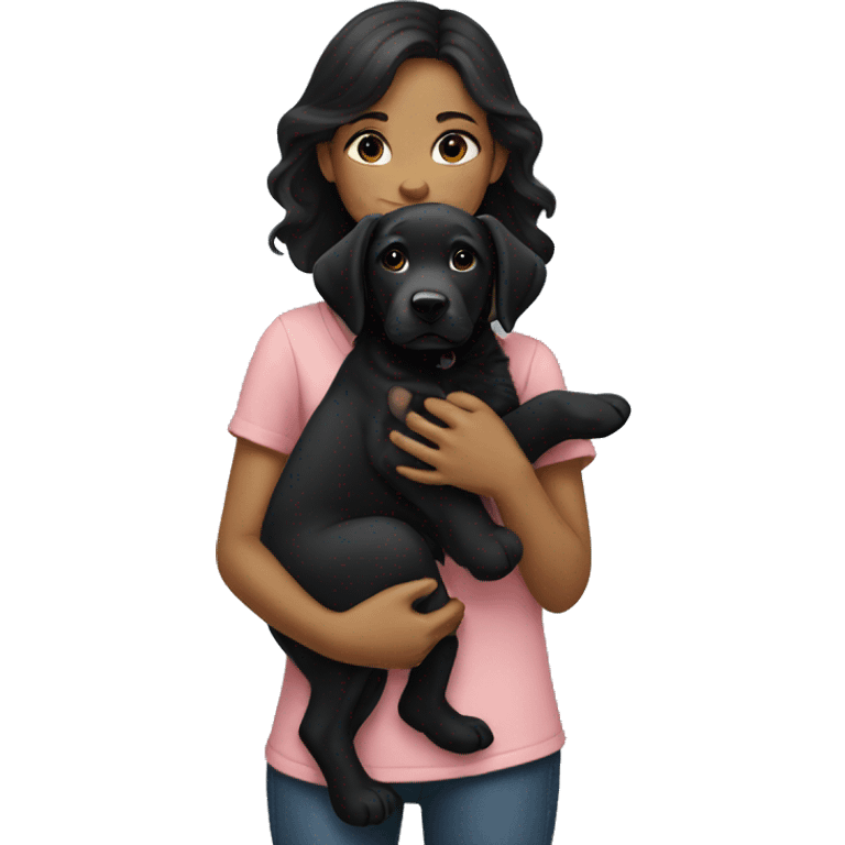 girl with dark hair holding black lab puppy emoji