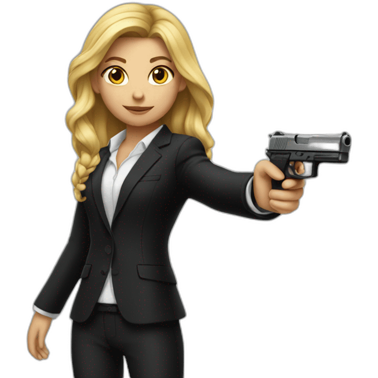 Girl in black suit with gun emoji