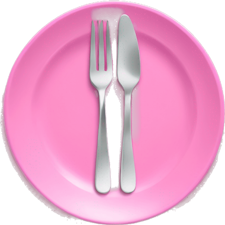 Pink plate, pink fork, pink spoon emoji