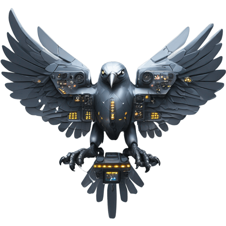 A dark furtive eagle as a tech drone machine emoji