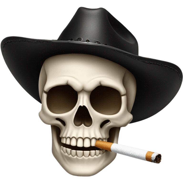 Skull smoking cigarette with black cowboy hat on emoji