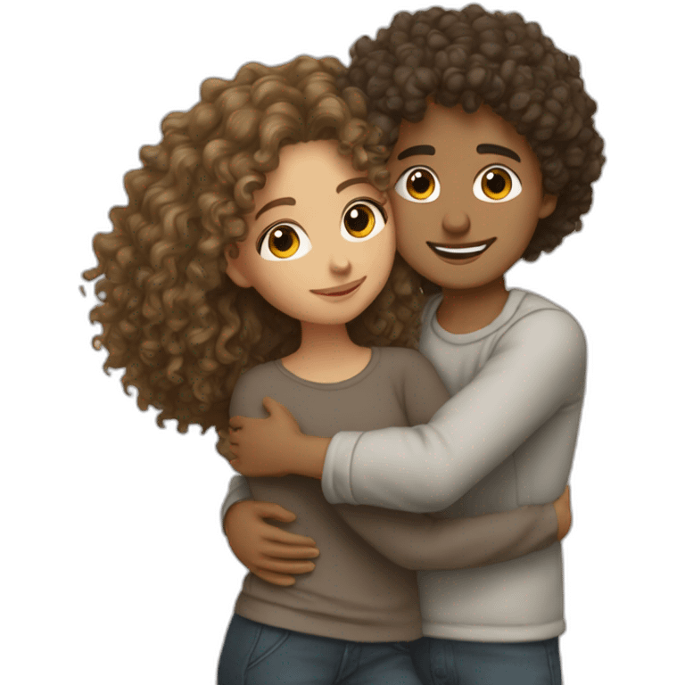 middle eastern curly boy hugging french-canadian (dark blonde) curly girl emoji