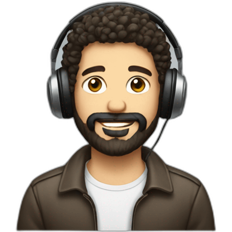 A guy with dark brown beard short curly hair left lock of hair headphone emoji