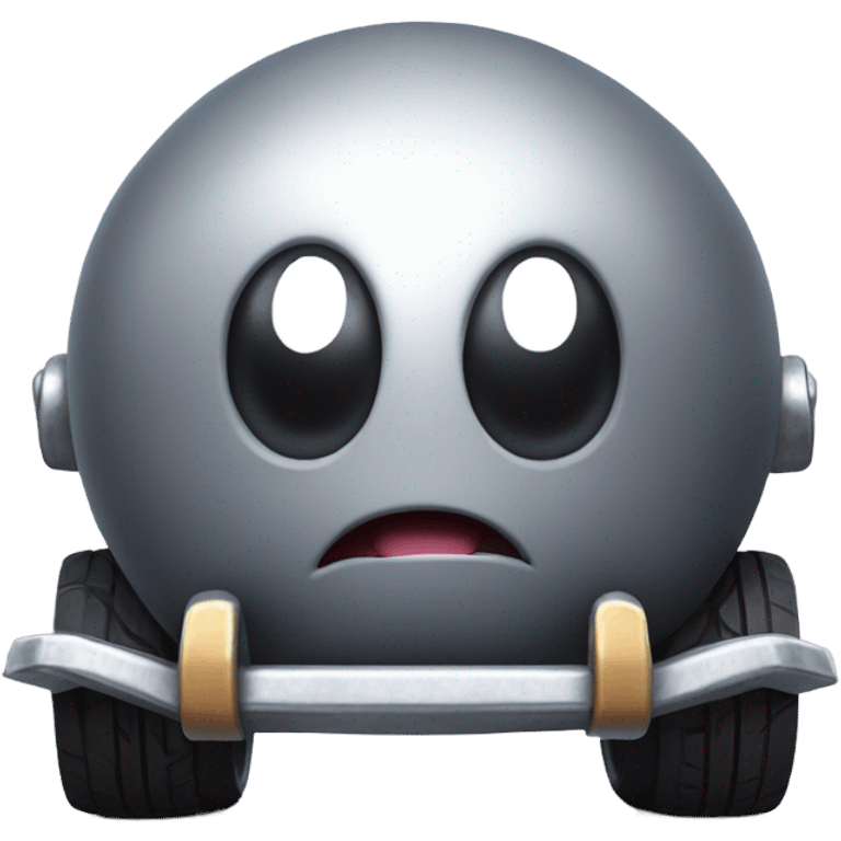 Metal cute mad Kirby Gray ball driving on car wheels with mad eyebrows game emoji