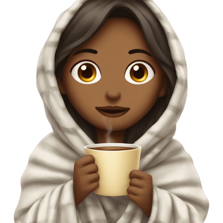 girl inside a blanket sipping coffee eyes closed emoji