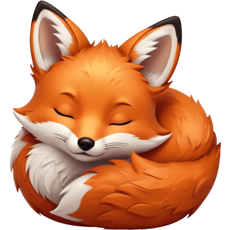 Cinematic cute sleepy fox, curled into a cozy fluffy ball, warm glowing fur, tiny black nose resting on its tail, soft breathing visible, peaceful and charming. emoji