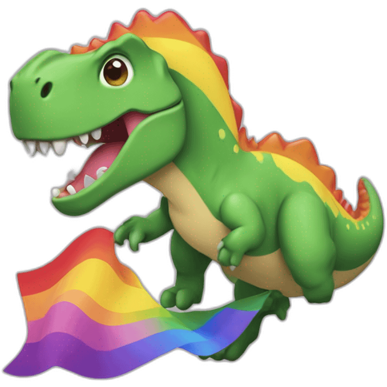 Dinosaurio sosteniendo la bandera lgbt emoji