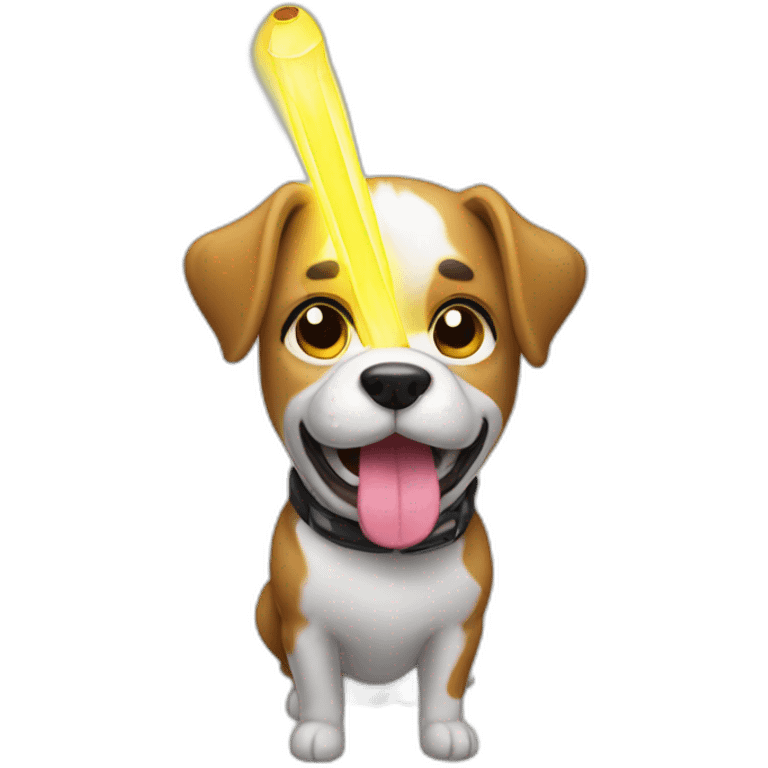 dog holding lightsticks emoji