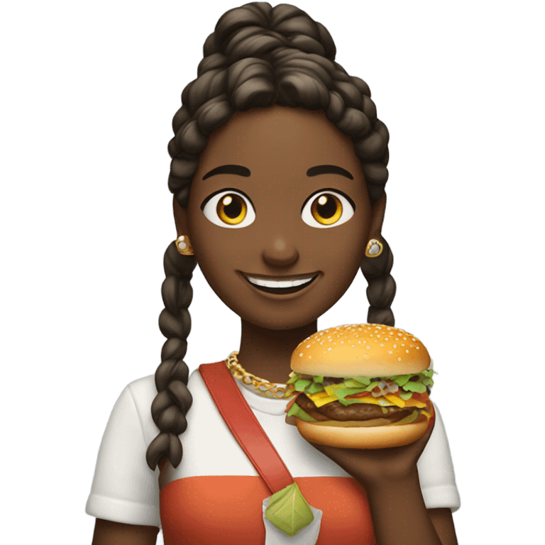 smiling girl with jewelry hamburger emoji