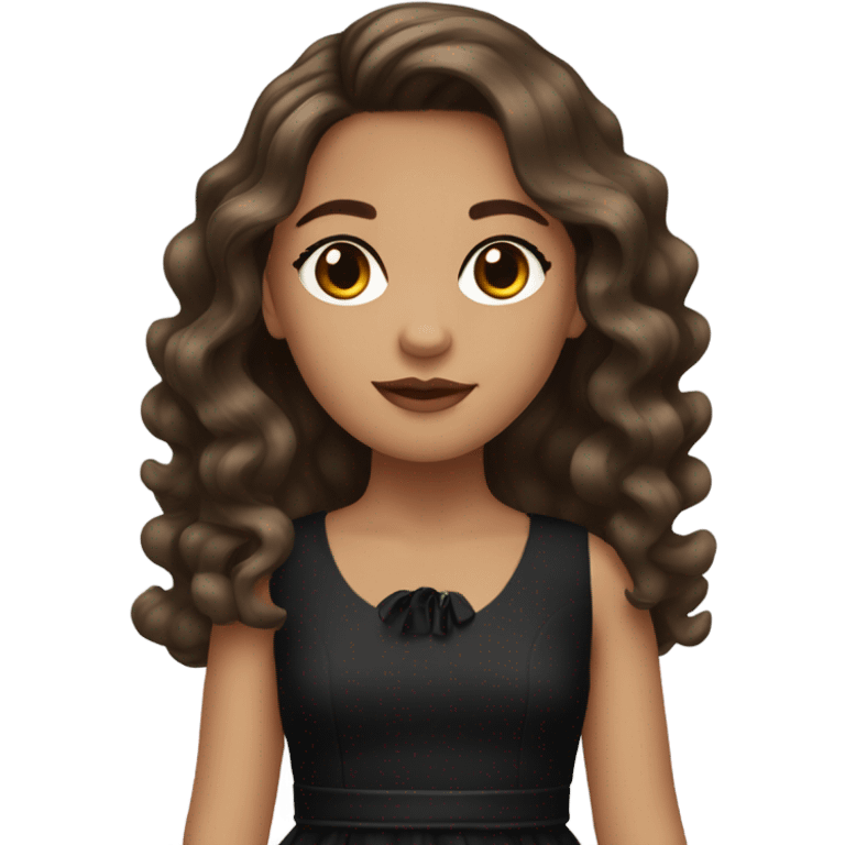 girl with brown long wavy hair, brown eyes, black Chanel dress emoji