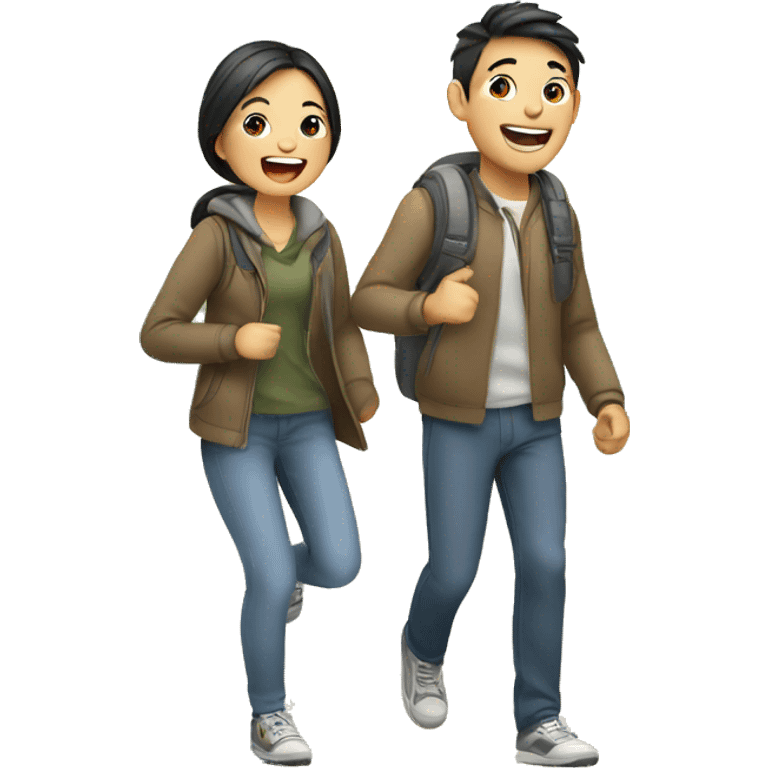 Cute young  Asian couple excitedly traveling  emoji