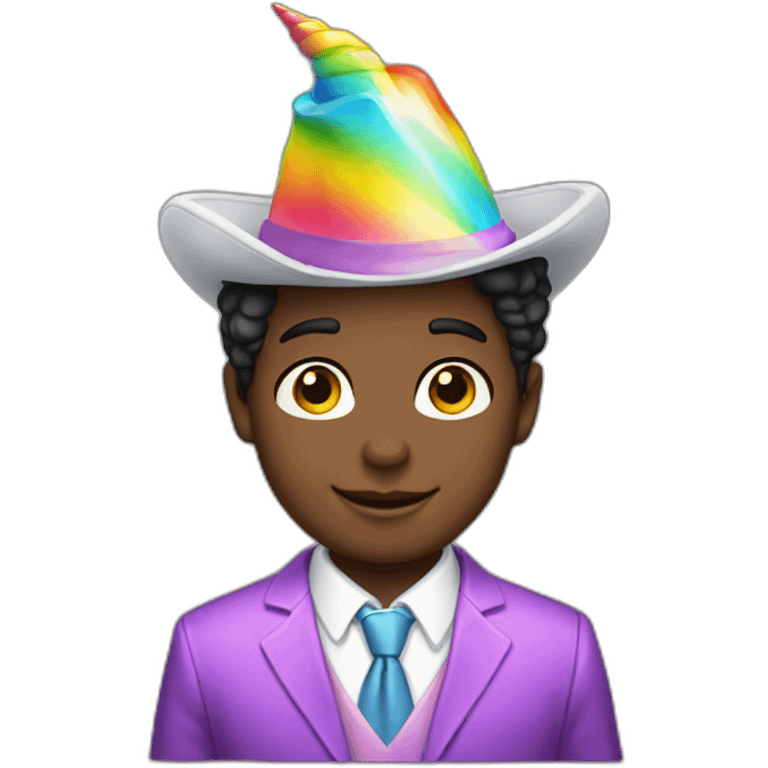 Posh-boy-with-suit-and-rainbow-unicorn-hat emoji