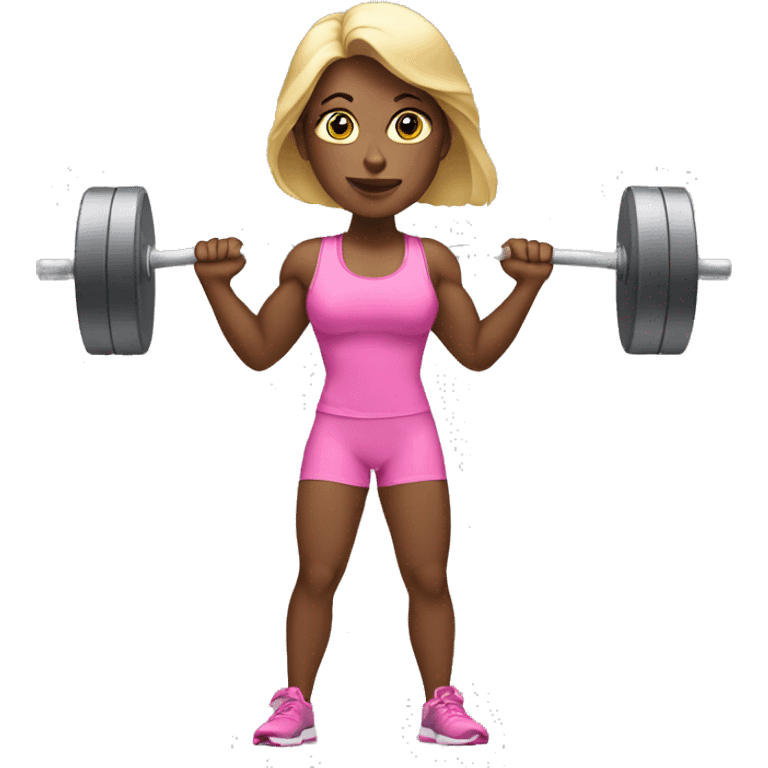 White woman wearing pink lifting weights emoji