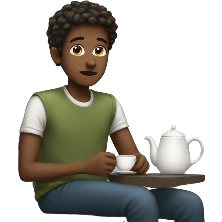 boy waiting with a tea emoji