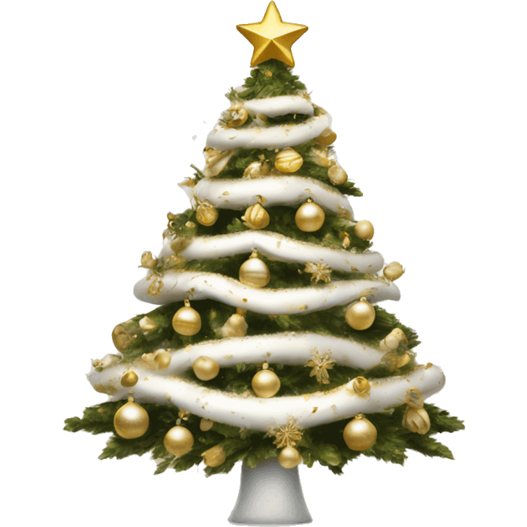 vallina Christmas tree with white and gold decorations emoji