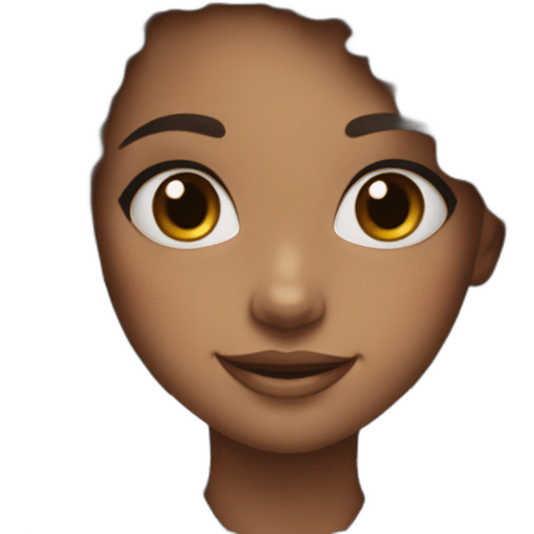 girl with dark brown hair, blue eyes, freckles, and cute makeup smiling emoji