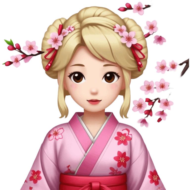 Girl wearing kimono with cherry blossoms in her hair emoji