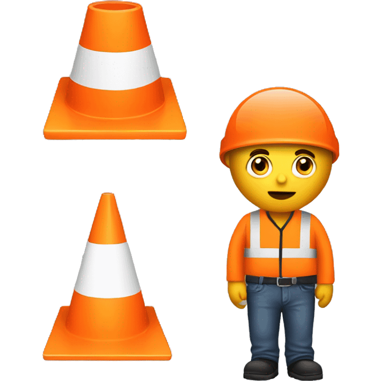 Guy with a traffic orange cone on his head and his eyes emoji