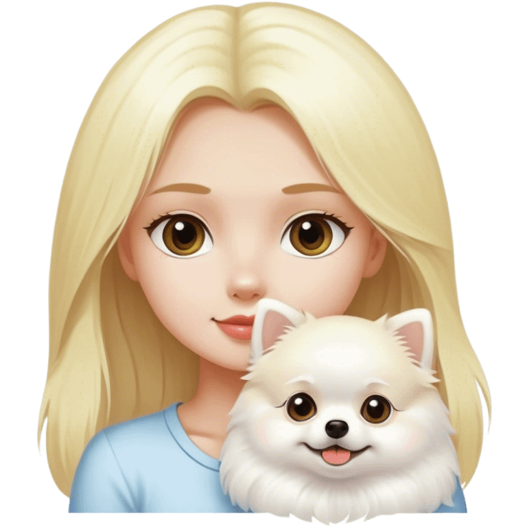 Blonde Girl with White pomeranian  emoji