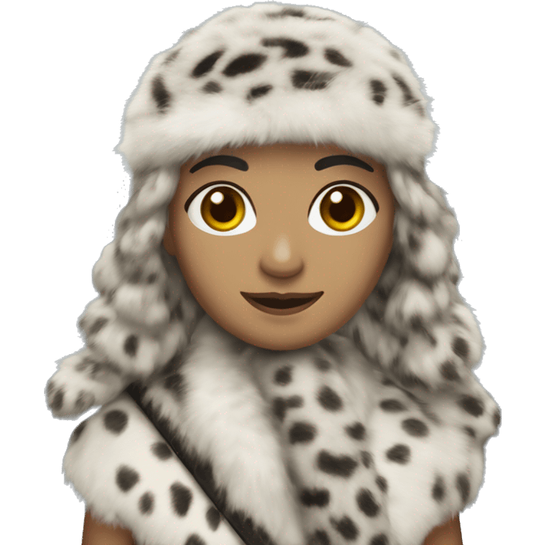 turkish woman, shoulder length hair, bangs, snow leopard fur headband emoji