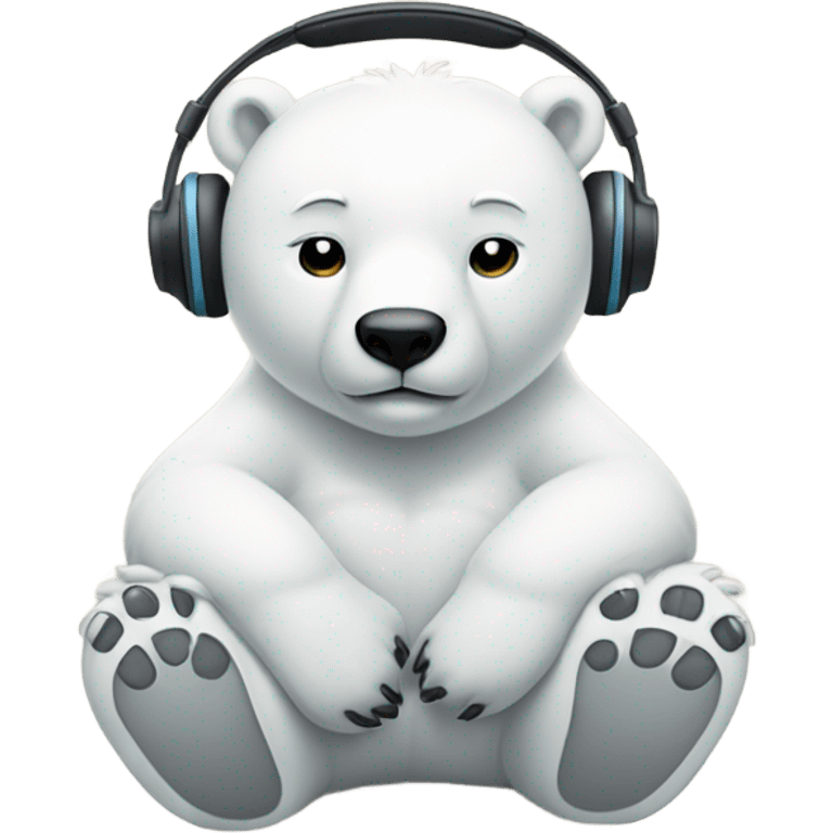 Meditating polar bear female with headphones and iPhone emoji