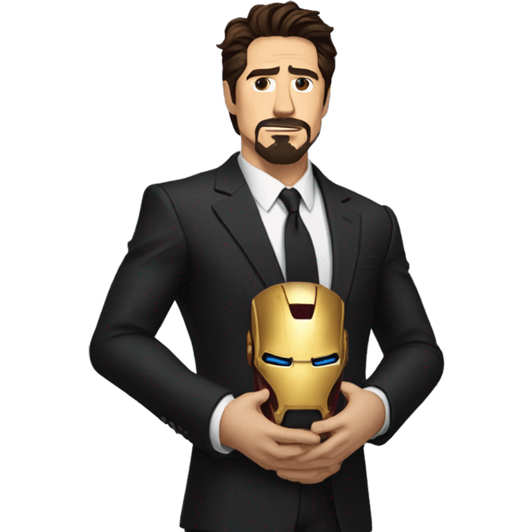 tony stark with a long bushy beard in a black suit an tie wearing the infinity gauntlet on his left hand emoji