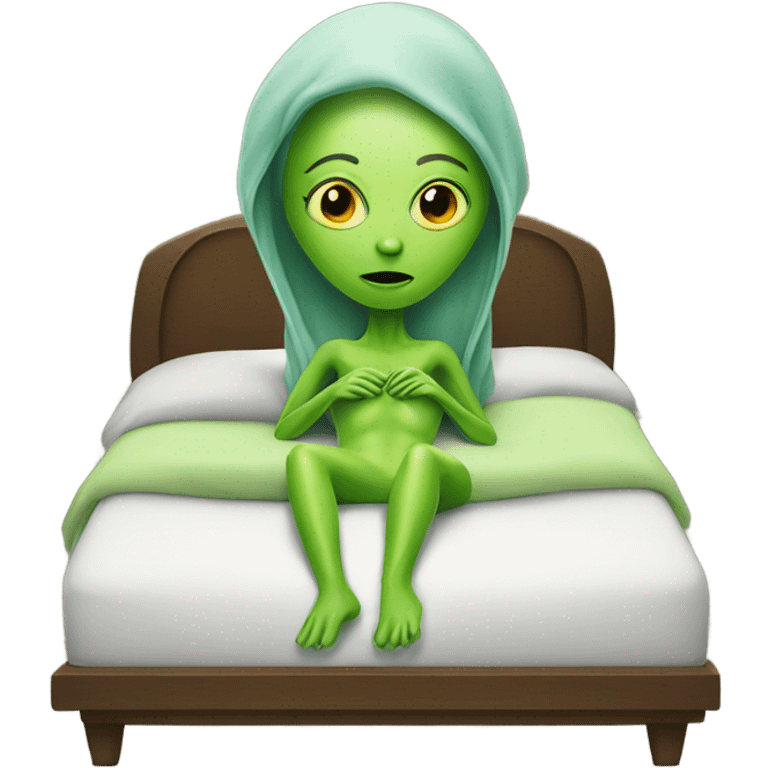 Green alien woman laying on the bed emoji