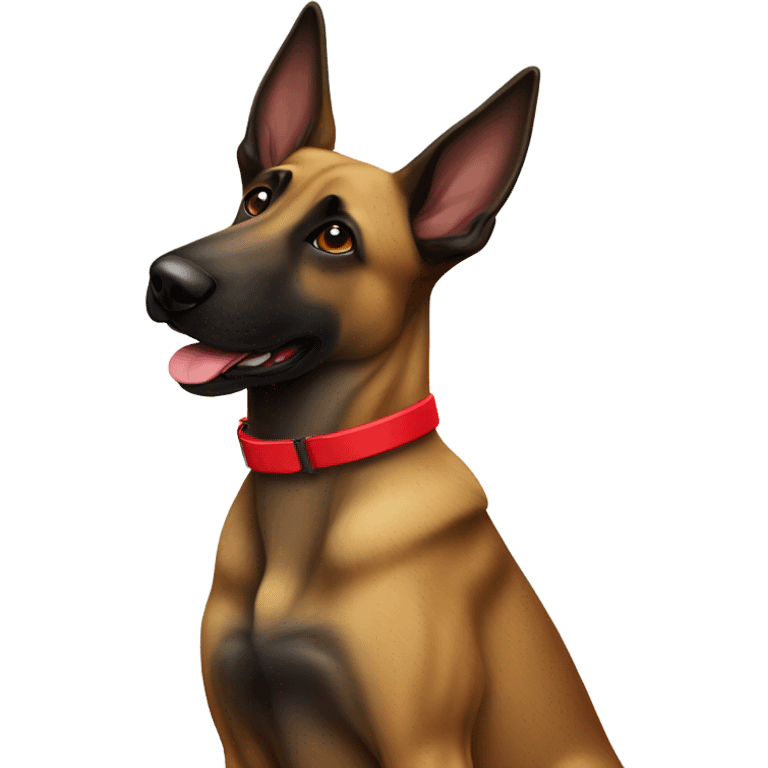 belgian malinois dog with a brindle coat wearing a red collar  emoji