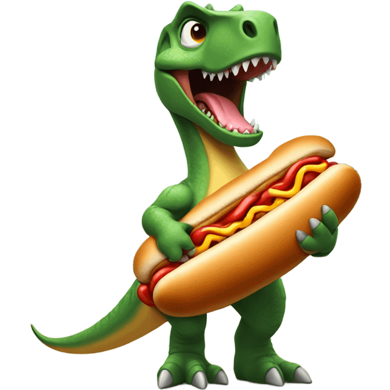 Dinosaur with a hotdog emoji