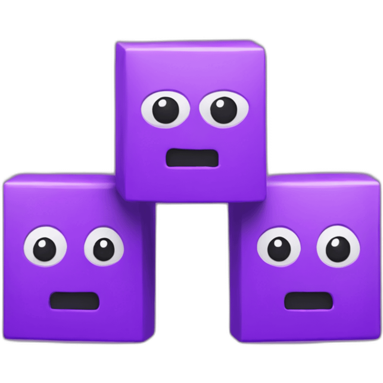 Three purple Parallelepipeds faced to the front each with a white letter in the front part emoji