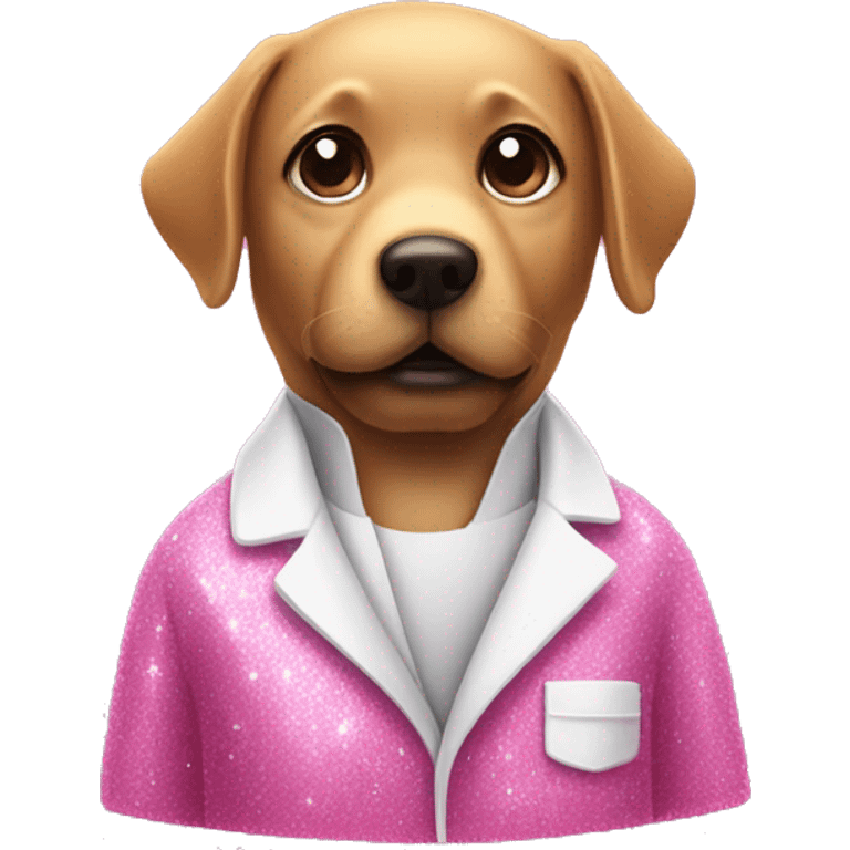 Pink lab coat covered in glitter emoji