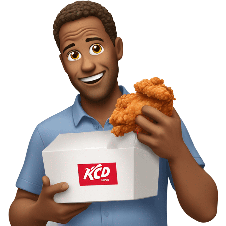 man eating chicken with a kfc box emoji