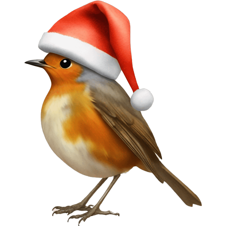 Watercolor Robin two Legs Bird Santa hat emoji