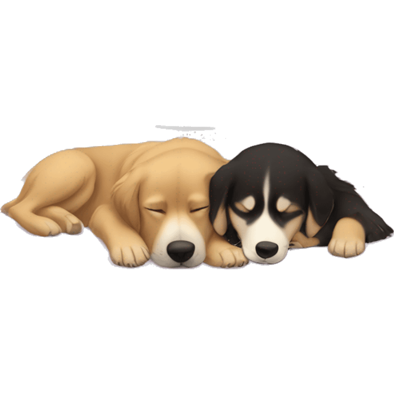 Brunette bob hair napping with her golden  retriever and her husky in her bed emoji