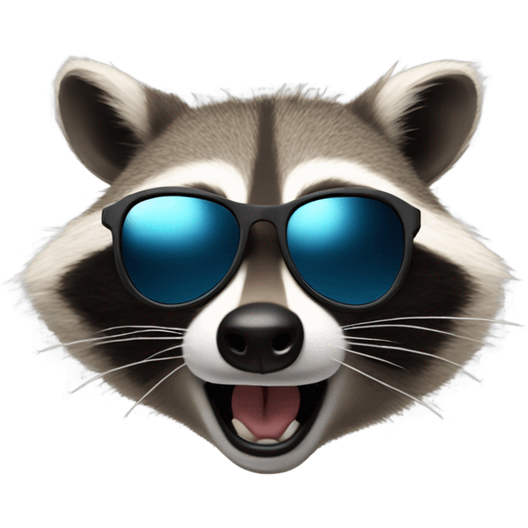 Raccoon shocked and farting with sunglasses emoji