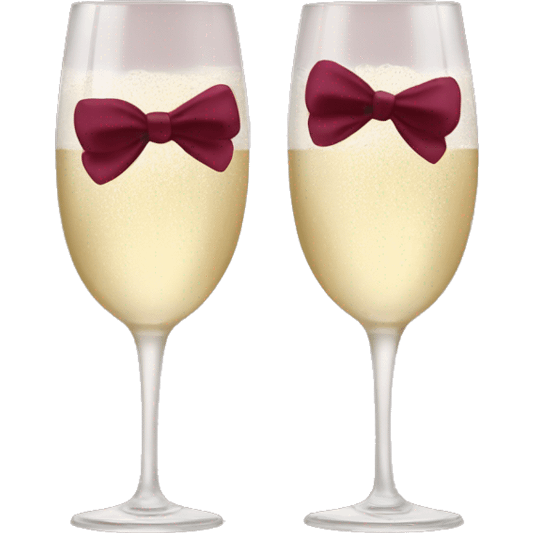 Two glasses of champagne cheering with burgundy bows emoji